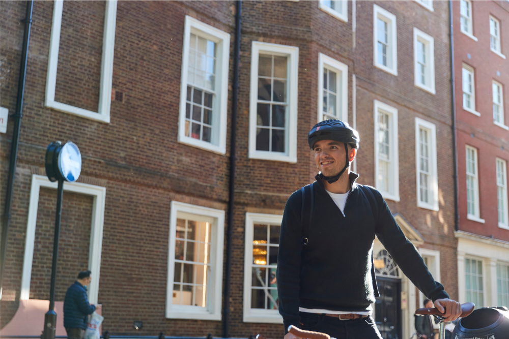 man wearing newlane foldable helmet